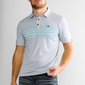 Veece Buckle Magnus Performance Stretch Polo White Light Gray Striped Shirt